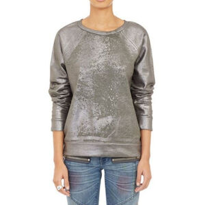 NSF metallic silver foil coated sweatshirt distressed gunmetal women's small S
